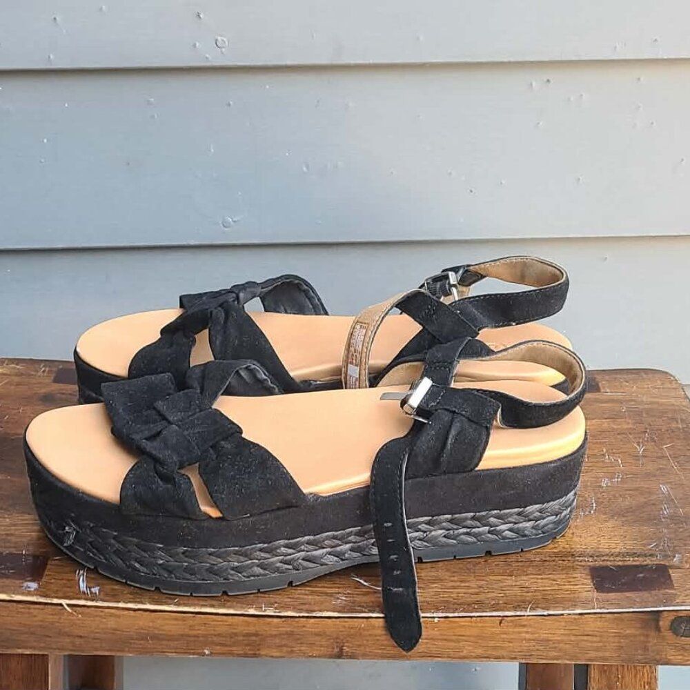 UGG Black Leather Platform Neusch Espadrille Sandals size 11 in Box